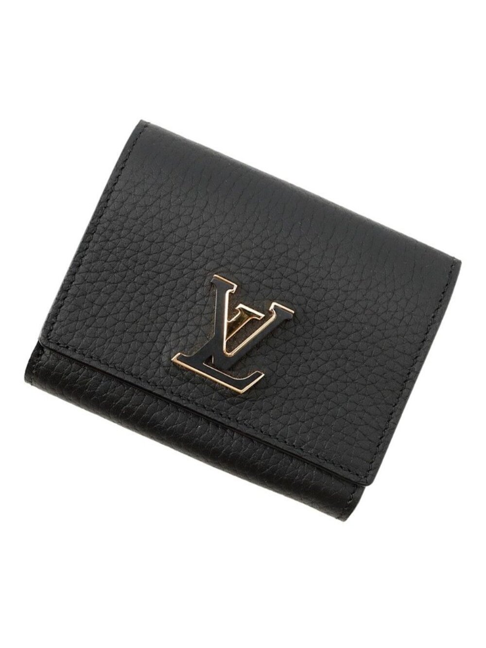 Louis Vuitton Trifold Wallet Taurillon Leather Portefeuille Capucines Tiny Black